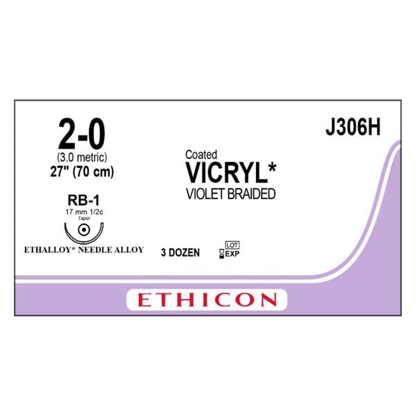 Vicryl Suture 2-0 27" Polyglactin 910 Braid RB-1 Violet 36/Bx