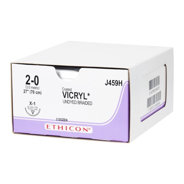 Vicryl Suture 2-0 27" Polyglactin 910 Braid X-1 Undyed 36/Bx