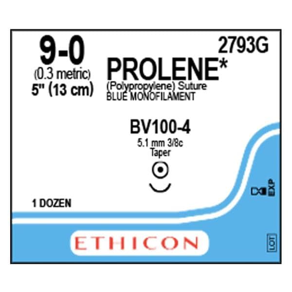 Prolene Suture 9-0 5" Polypropylene Monofilament BV100-4 Blue 12/Bx