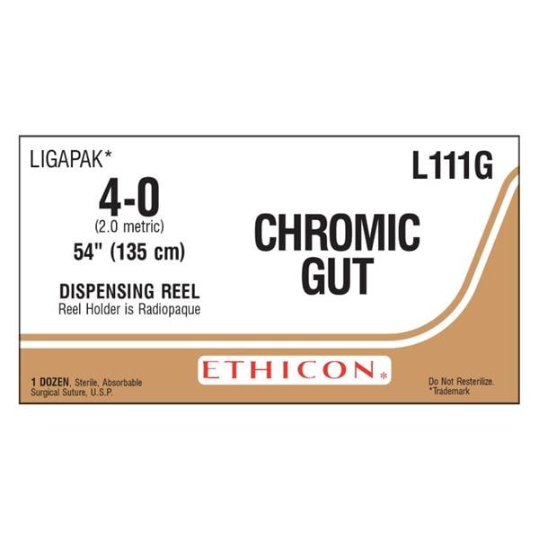 Ligapak Surgical Suture 4-0 54" Chromic Gut Monofilament Brown 12/Bx