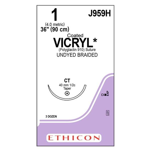Vicryl Suture 1 36" Polyglactin 910 Braid CT Undyed 36/Bx