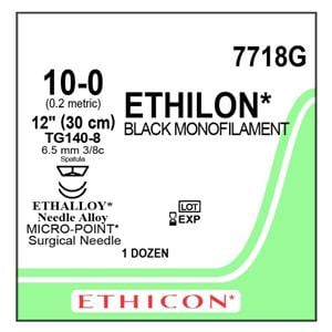 Ethilon Suture 10-0 12" Nylon Monofilament TG140-8/TG140-8 Black 12/Bx