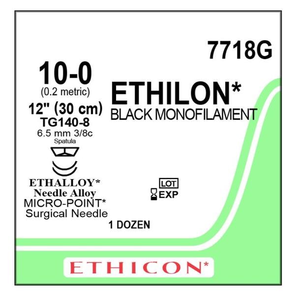 Ethilon Suture 10-0 12" Nylon Monofilament TG140-8/TG140-8 Black 12/Bx