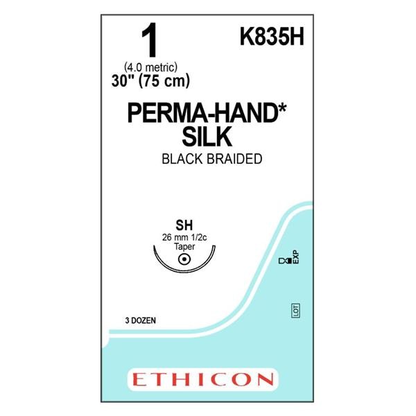 Perma-Hand Suture 1 30" Silk Braid SH Black 36/Bx