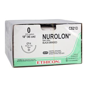 Nurolon Suture 0 8-18" Nylon Braid CT-1 Black 12/Bx