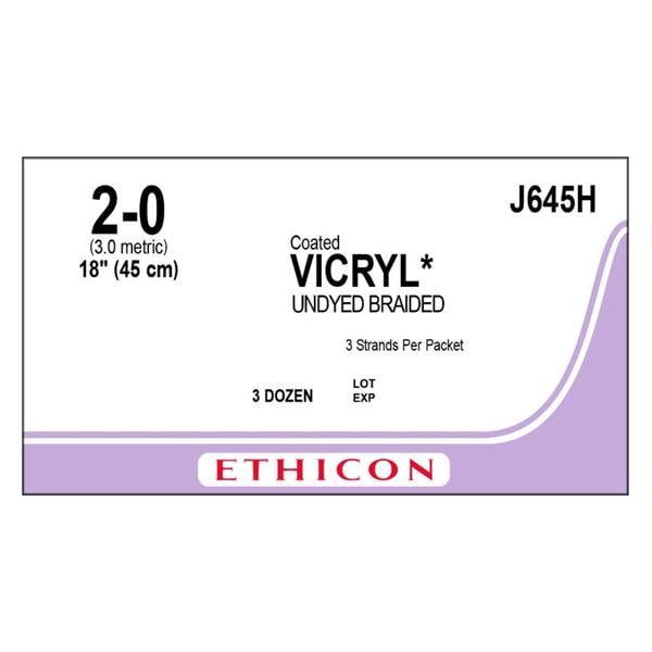Vicryl Suture 2-0 18" Polyglactin 910 Braid Undyed 36/Bx