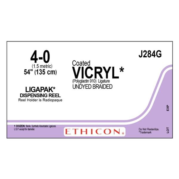 Vicryl Suture 4-0 54" Polyglactin 910 Braid Undyed 12/Bx