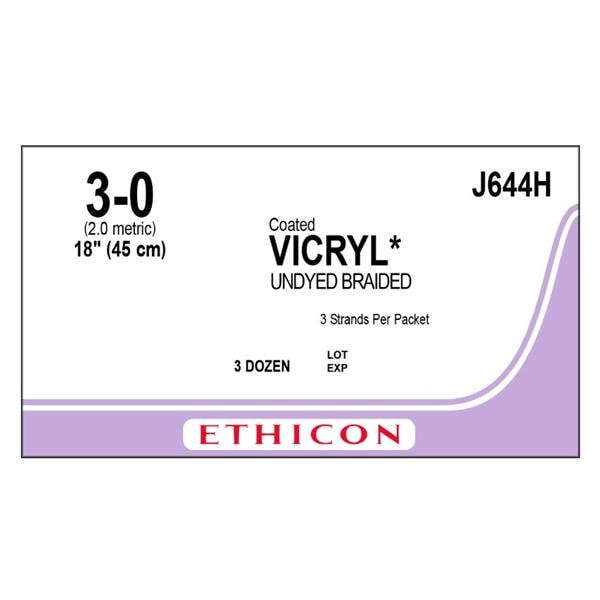 Vicryl Suture 3-0 18" Polyglactin 910 Braid Undyed 36/Bx