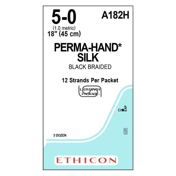 Perma-Hand Suture 5-0 12x18" Silk Braid Black 36/Bx