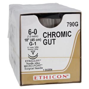 Suture 6-0 1x18" Chromic Gut Monofilament G-1/G-1 Brown 12/Bx