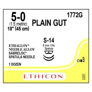 _ Suture 5-0 18" Plain Gut Monofilament S-14/S-14 Yellowish Tan 12/Bx