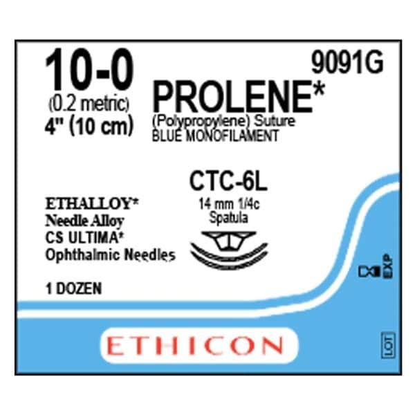 Prolene Suture 10-0 4" Polypropylene Monofilament CTC-6L/CTC-6L Blue 12/Bx