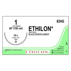 Ethilon Suture 1 60" Nylon Monofilament TP-1 Black 12/Bx