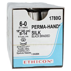 Perma-Hand Suture 6-0 18" Silk Braid S-14/S-14 Black 12/Bx