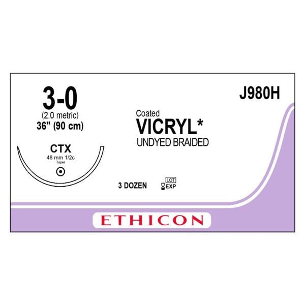 Vicryl Suture 3-0 36" Polyglactin 910 Braid CTX Undyed 36/Bx