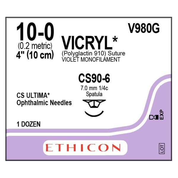 Vicryl Suture 10-0 1x4" Polyglactin 910 Braid CS90-6 Violet 12/Bx