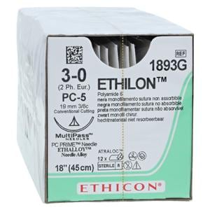 Ethilon Suture 3-0 1x18" Nylon Monofilament PC-5 Black Bx