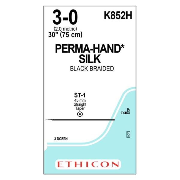 Perma-Hand Suture 3-0 1x30" Silk Braid ST-1 Black 36/Bx