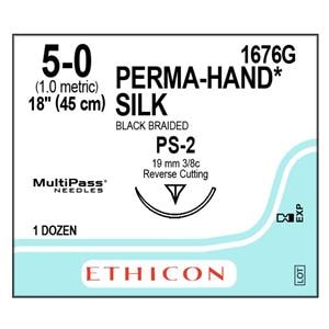 Perma-Hand Suture 5-0 18" Silk Braid PS-2 Black 12/Bx