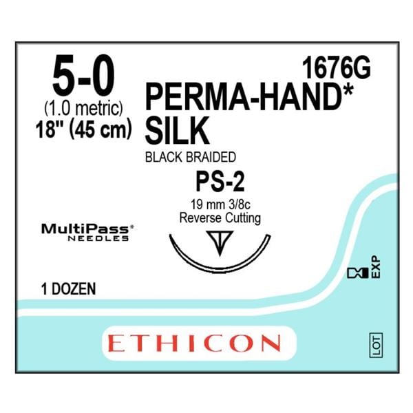 Perma-Hand Suture 5-0 18" Silk Braid PS-2 Black 12/Bx