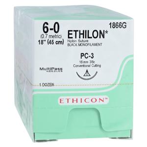 Ethilon Suture 6-0 18" Nylon Monofilament PC-3 Black 12/Bx