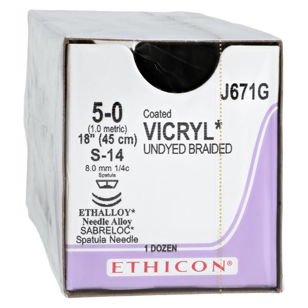 Vicryl Suture 5-0 18" Polyglactin 910 Braid S-14/S-14 Undyed 12/Bx