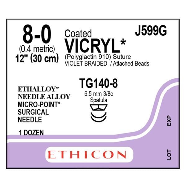 Vicryl Suture 8-0 12" Polyglactin 910 Braid TG140-8/TG140-8 Violet 12/Bx