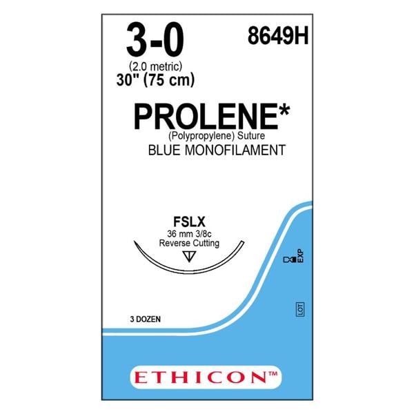 Prolene Suture 3-0 30" Polypropylene Monofilament FSLX Blue 36/Bx