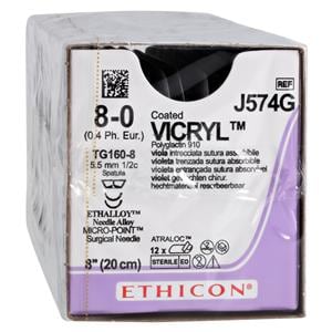 Vicryl Suture 8-0 1x8" Polyglactin 910 Braid TG160-8/TG160-8 Violet 12/Bx