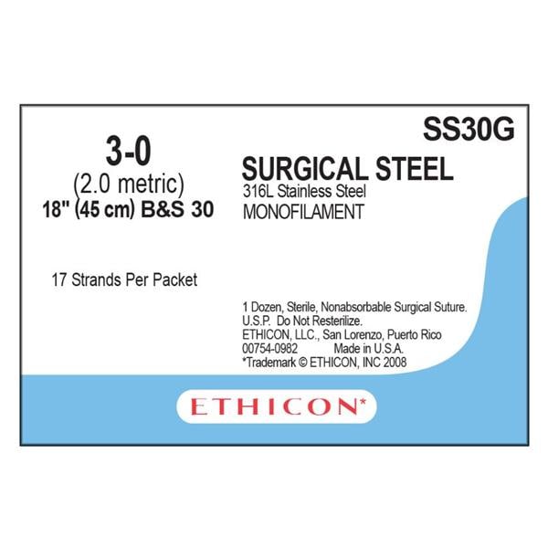 Sutupak Suture 3-0 17-18" B&S 30 Monofilament Silver 12/Bx