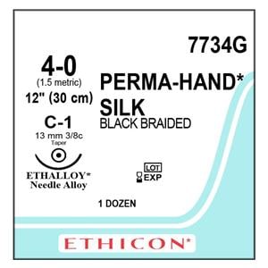 Perma-Hand Suture 4-0 12" Silk Braid C-1 Black 12/Bx
