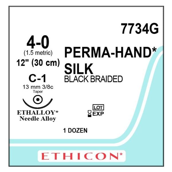 Perma-Hand Suture 4-0 12" Silk Braid C-1 Black 12/Bx