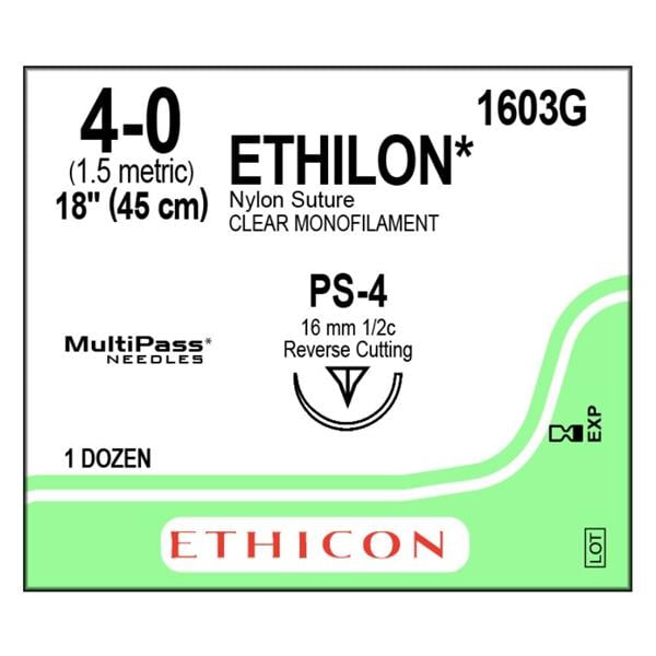 Ethilon Suture 4-0 18" Nylon Monofilament PS-4 Undyed 12/Bx