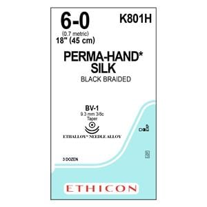 Perma-Hand Suture 6-0 1x18" Silk Braid BV-1/BV-1 Black 36/Bx