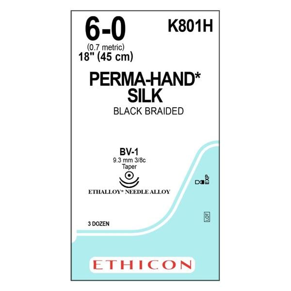 Perma-Hand Suture 6-0 1x18" Silk Braid BV-1/BV-1 Black 36/Bx