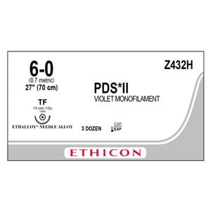 PDS II Suture 6-0 27" Polydioxanone Monofilament TF Violet Bx