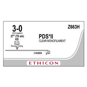 PDS II Suture 3-0 27" Polydioxanone Monofilament KS Undyed 36/Bx