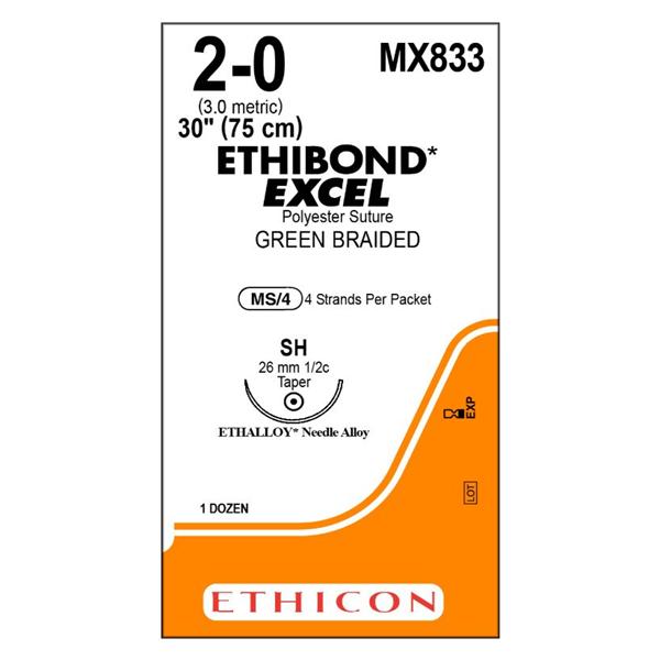 Ethibond Excel Suture 2-0 4-30" Polyester Braid SH Green 12/Bx