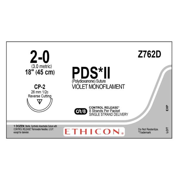PDS II Suture 2-0 8-18" Polydioxanone Monofilament CP-2 Violet Bx