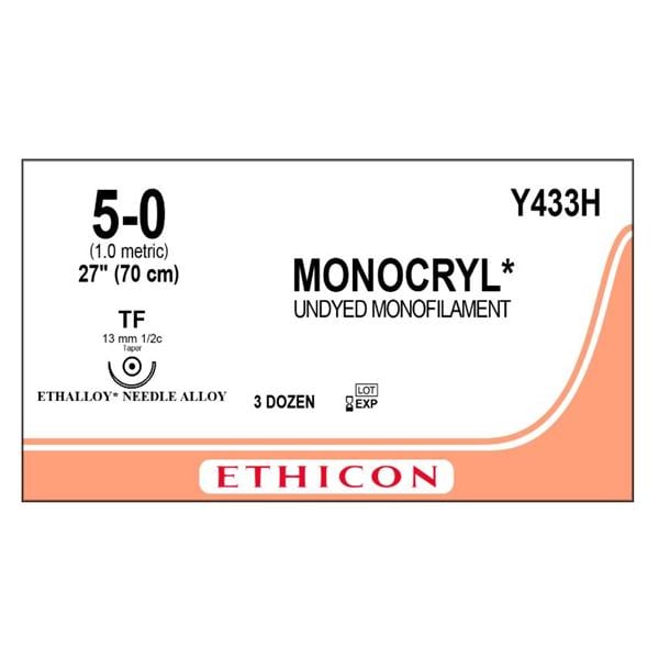 Monocryl Suture 5-0 27" Poliglecaprone 25 Monofilament TF Undyed 36/Bx