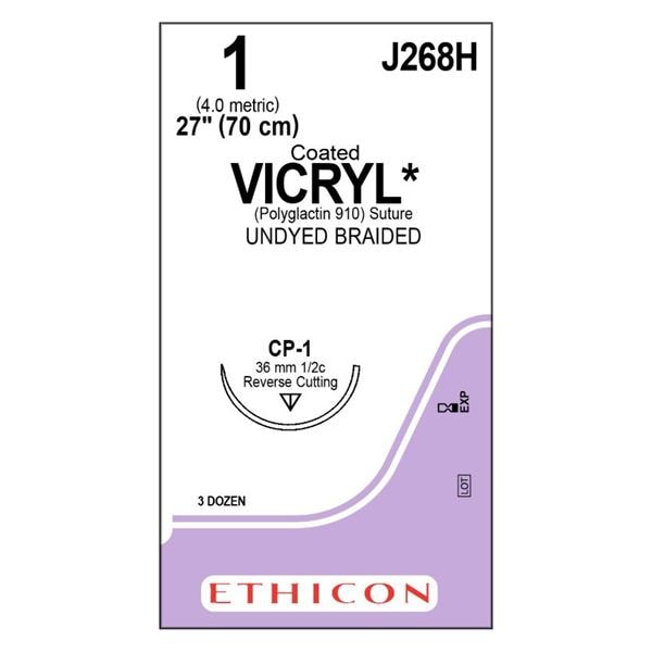 Vicryl Suture 1 27" Polyglactin 910 Braid CP-1 Undyed 36/Bx