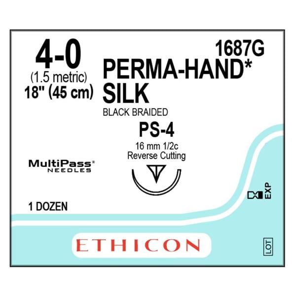 Perma-Hand Suture 4-0 18" Silk Braid PS-4 Black 12/Bx