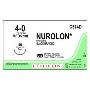 Nurolon Suture 4-0 8-18" Nylon Braid SH Black Bx