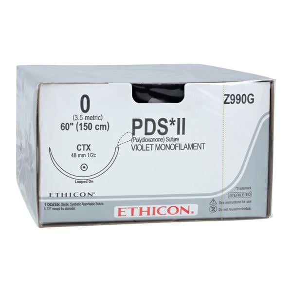 PDS II Suture 0 1x60" Polydioxanone Monofilament CTX Violet 12/Bx