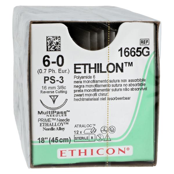 Ethilon Suture 6-0 18" Nylon Monofilament PS-3 Black 12/Bx