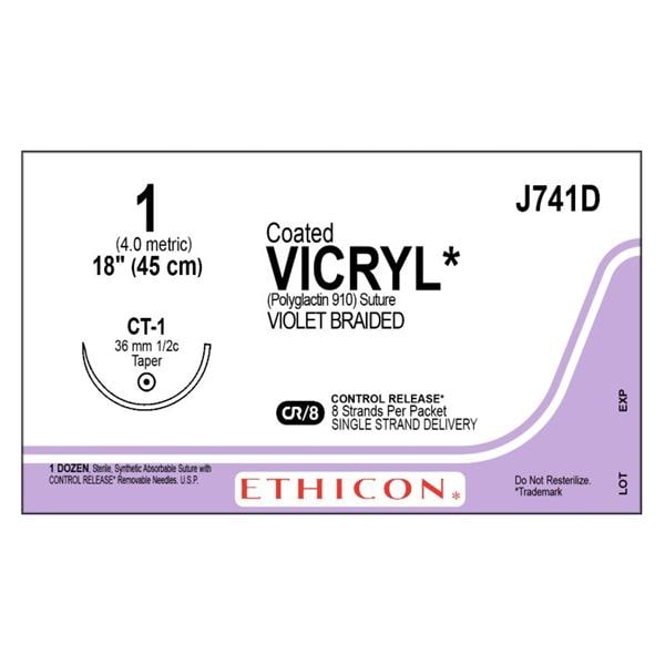 Vicryl Suture 1 8-18" Polyglactin 910 Braid CT-1 Violet Bx