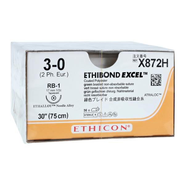 Ethibond Excel Suture 3-0 30" Polyester Braid RB-1 Green 36/Bx