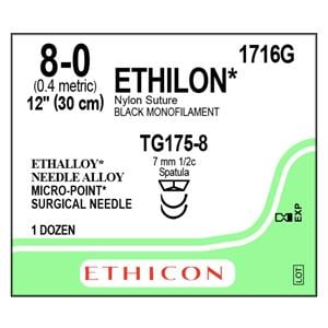 Ethilon Suture 8-0 1x12" Nylon Monofilament TG175-8/TG175-8 Black 12/Bx
