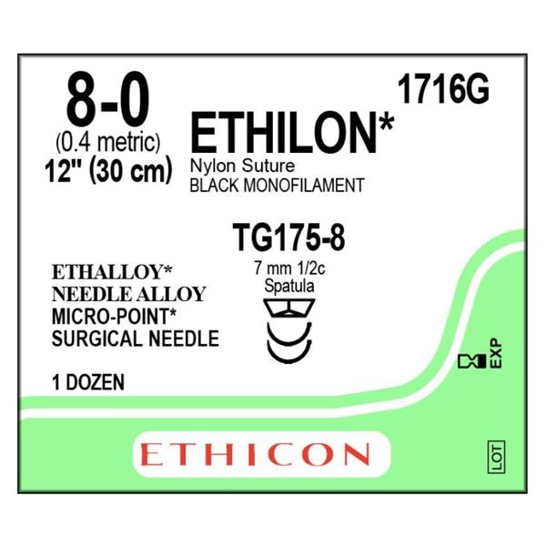 Ethilon Suture 8-0 1x12" Nylon Monofilament TG175-8/TG175-8 Black 12/Bx