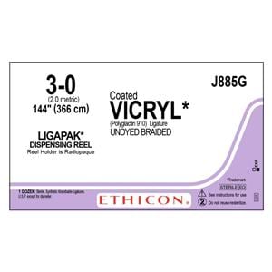 Vicryl Suture 3-0 144" Polyglactin 910 Braid Undyed 12/Bx